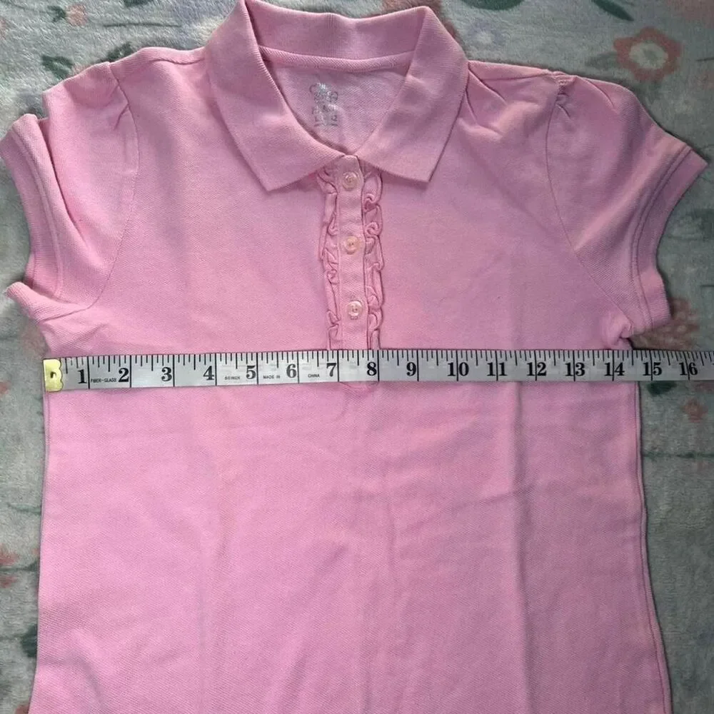 The Children's Place Pink Polo Shirt Kid 10/12 Y2K Preppy Coquette Ruffle Collar